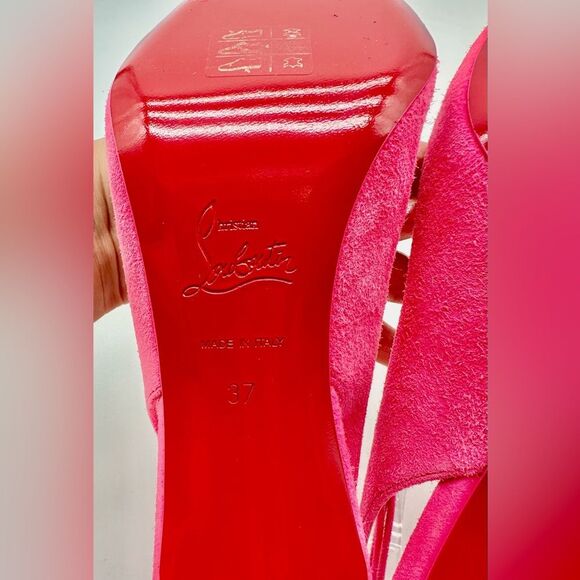Christian Louboutin Lace Up Kate 85 Pink Suede Stiletto Pumps Heels EU 37 US 7 - Picture 10 of 11